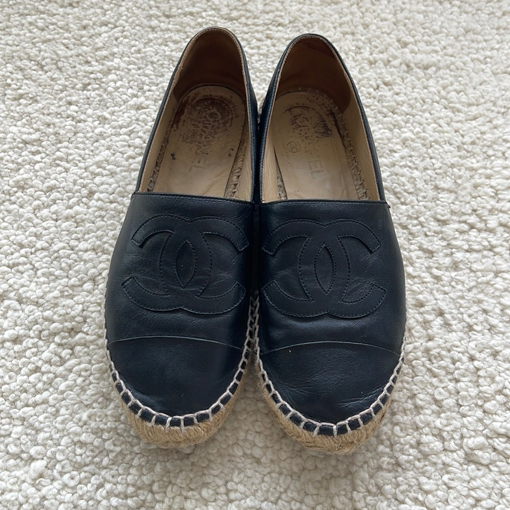 CHANEL Espadrilles Black Leather
